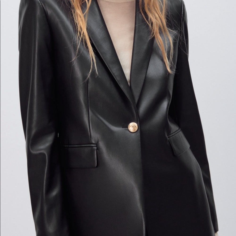 Zara Faux Leather Blazer with Gold Buttons - Size Small